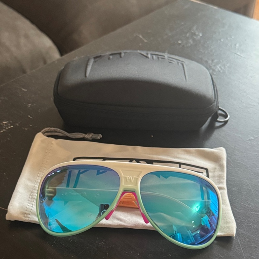 Pit Viper Sunglasses with Reflective Blue and Pink Accents
